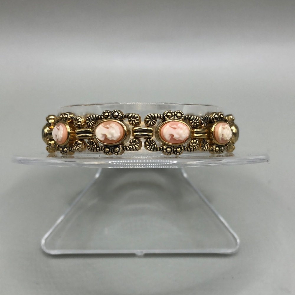 Victorian revival 90's cameo metal links bracelet Victorian lady antiqued gold.